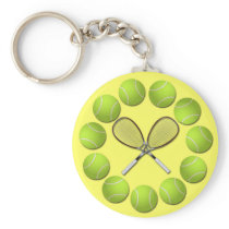 TENNIS RACQUET AND BALLS KEYCHAIN