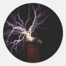 Tesla coil arcing round sticker