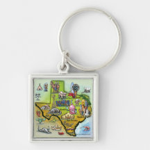 Texas Cartoon Map Key Chain