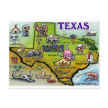TEXAS Cartoon Map Postcard