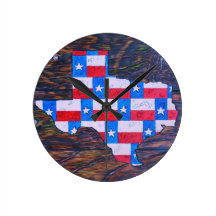 Texas in Scratchboard Art Round Wall Clock
