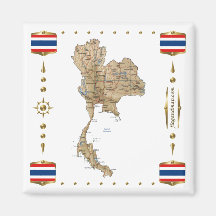Thailand Map + Flags Magnet