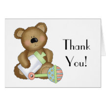 Thank You!-Baby Bear with Baby Bottle+Rattle Card