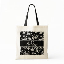 Thank You Black and White Floral Damask Wedding Bags