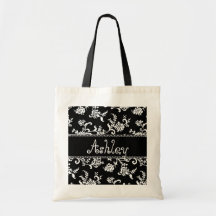 Thank You Black and White Floral Damask Wedding Bags