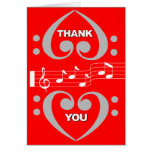 Thank You Card Bass Clef Music Note Red