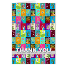 Thank You Card Colourful Floral Mosaic Grey