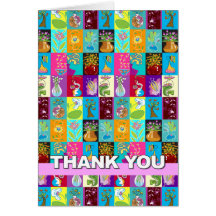 Thank You Card Colourful Floral Mosaic Pink