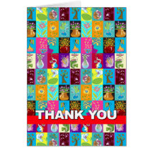 Thank You Card Colourful Floral Mosaic Red