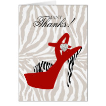 Thank You Card Sexy High Heel  Zebra Shoe Red