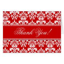 Thank You Cards Red Damask