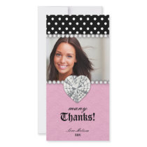 Thank You Dots Lace Pearls Jewel Sweet 16 Photo Card