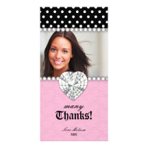 Thank You Dots Lace Pearls Jewel Sweet 16 Photo Card