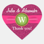 Thank You Faux Ribbon Jewel Pink Glitter Heart Heart Sticker