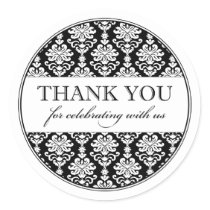 Thank You Favour Sticker | Black White Damask