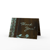 Thank You Greeting Card Flower Blue Damask