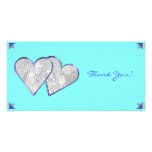 Thank You Hearts Blue Damask Photo Card Template
