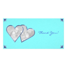 Thank You Hearts Blue Damask Photo Card Template