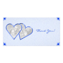 Thank You Hearts Blue Damask Photo Card Template