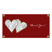 Thank You Hearts Gold Damask Photo Card Template