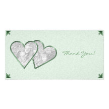 Thank You Hearts Green Damask Photo Card Template
