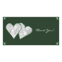 Thank You Hearts Green Damask Photo Card Template