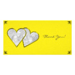 Thank You Hearts Lemon Damask Photo Card Template