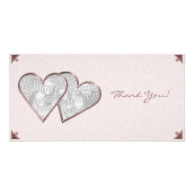 Thank You Hearts Pink Damask Photo Card Template
