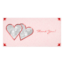 Thank You Hearts Sepia Damask Photo Card Template