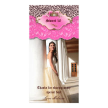 Thank You Leopard Lace Jewel Sweet 16 Pink Personalized Photo Card