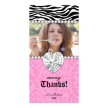Thank You leopard zebra Lace Pearls Jewel Sweet 16 Customized Photo Card
