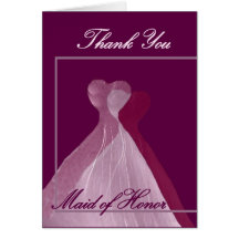 THANK YOU Maid of Honour Pink and Magenta Gowns Greeting Cards