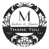 Thank You Monogram Damask Black White Sticker