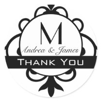 Thank You Monogram Damask Black White Sticker