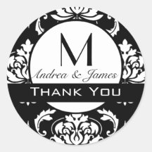 Thank You Monogram Damask Black White Sticker