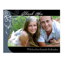 Thank You Photo Wedding Postcard Blue