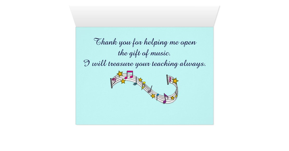 Thank You Piano Teacher with Notes and Stars Greeting Card Zazzle