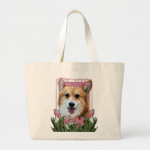 Thank You - Pink Tulips - Corgi - Owen Canvas Bag