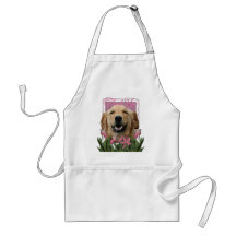 Thank You - Pink Tulips - Golden Retriever -Mickey Aprons