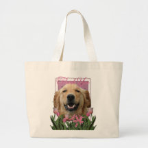 Thank You - Pink Tulips - Golden Retriever -Mickey Canvas Bags