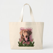 Thank You - Pink Tulips - Labrador - Chocolate Tote Bags