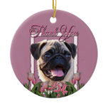 Thank You - Pink Tulips - Pug Ornaments