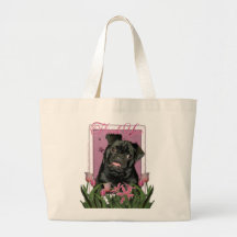 Thank You - Pink Tulips - Pug - Ruffy Tote Bag