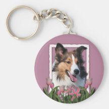 Thank You - Pink Tulips - Sheltie Key Chain
