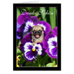 Thank You Pug in pansies greeting card