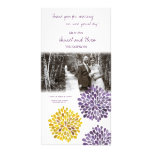 Thank You Purple Yellow Floral Wedding Photo Card