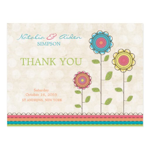 Thank You Rainbow Colourful Tall Flowers Postcard