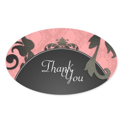 Thank You Seal Black Coral Damask Wedding Stickers by OLPamPam