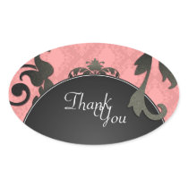 Thank You Seal - Black & Coral Damask Wedding Stickers