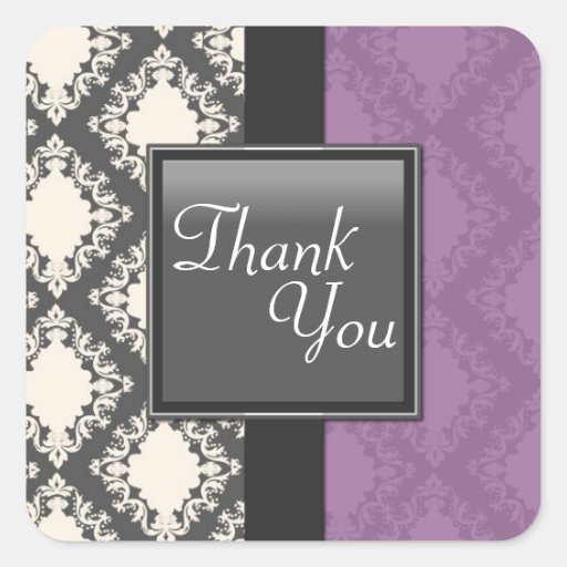 Thank You Seal - Black & White Damask Wedding Square Sticker
